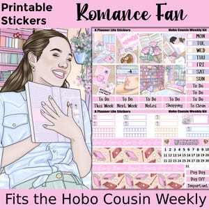 Adesivos para planejador imprimível semanal Hobonichi Cousin Romance Reader: Fã de romance