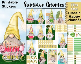 Summer Printable Planner Stickers: Made to Fit the Classic Happy Planner – Summer Gnomes