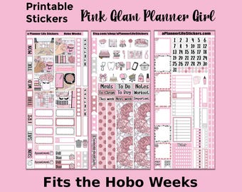 Hobonichi Weeks Planner Girl Printable Planner Stickers: Pink Glam Planner Girl