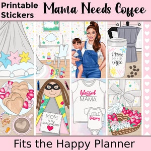Stickers pour agenda imprimables pour maman : conçus pour s'adapter à l'agenda classique classique - Maman a besoin de café
