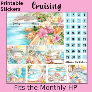 Stickers mensuels imprimables pour bateaux de croisière : conçus pour s'adapter à l'agenda classique Happy Planner - Cruising