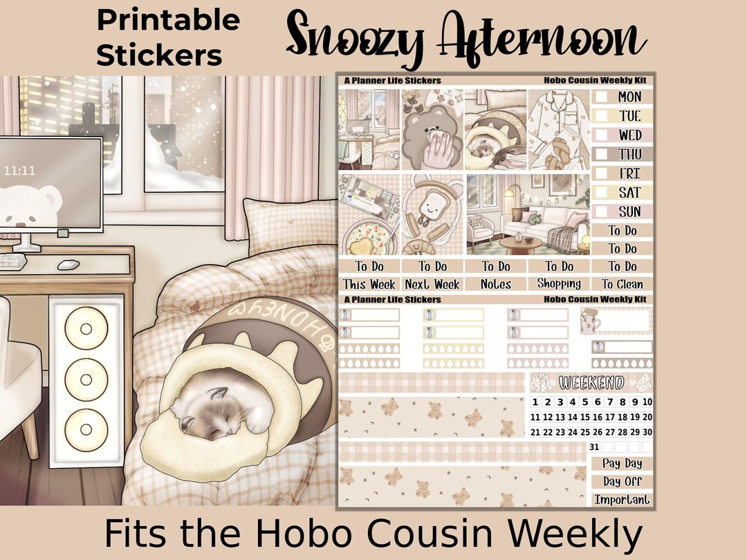 Weekly Hobonichi Cousin Cozy Printable Planner Stickers: Snoozy ...