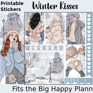 Pegatinas imprimibles del planificador de invierno: diseñadas para adaptarse al gran planificador feliz – Besos de invierno