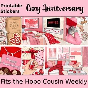 Weekly Hobonichi Cousin Anniversary Printable Planner Stickers: Cozy Anniversary
