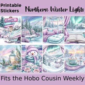 Pegatinas imprimibles para planificador semanal de invierno de Hobonichi Cousin: auroras boreales