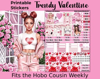 Weekly Hobonichi Cousin Valentine’s Day Printable Planner Stickers: Trendy Valentine
