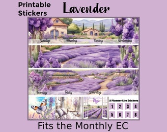 Monthly Lavender Flower Printable Planner Stickers: Made to Fit the Erin Condren Planner – Lavender