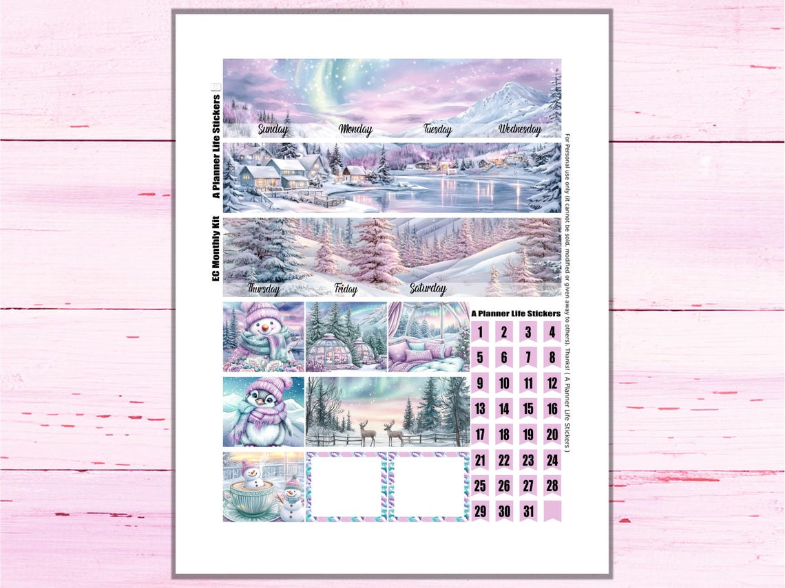 Monthly Winter Printable Planner Stickers: Made to Fit the Erin Condren ...