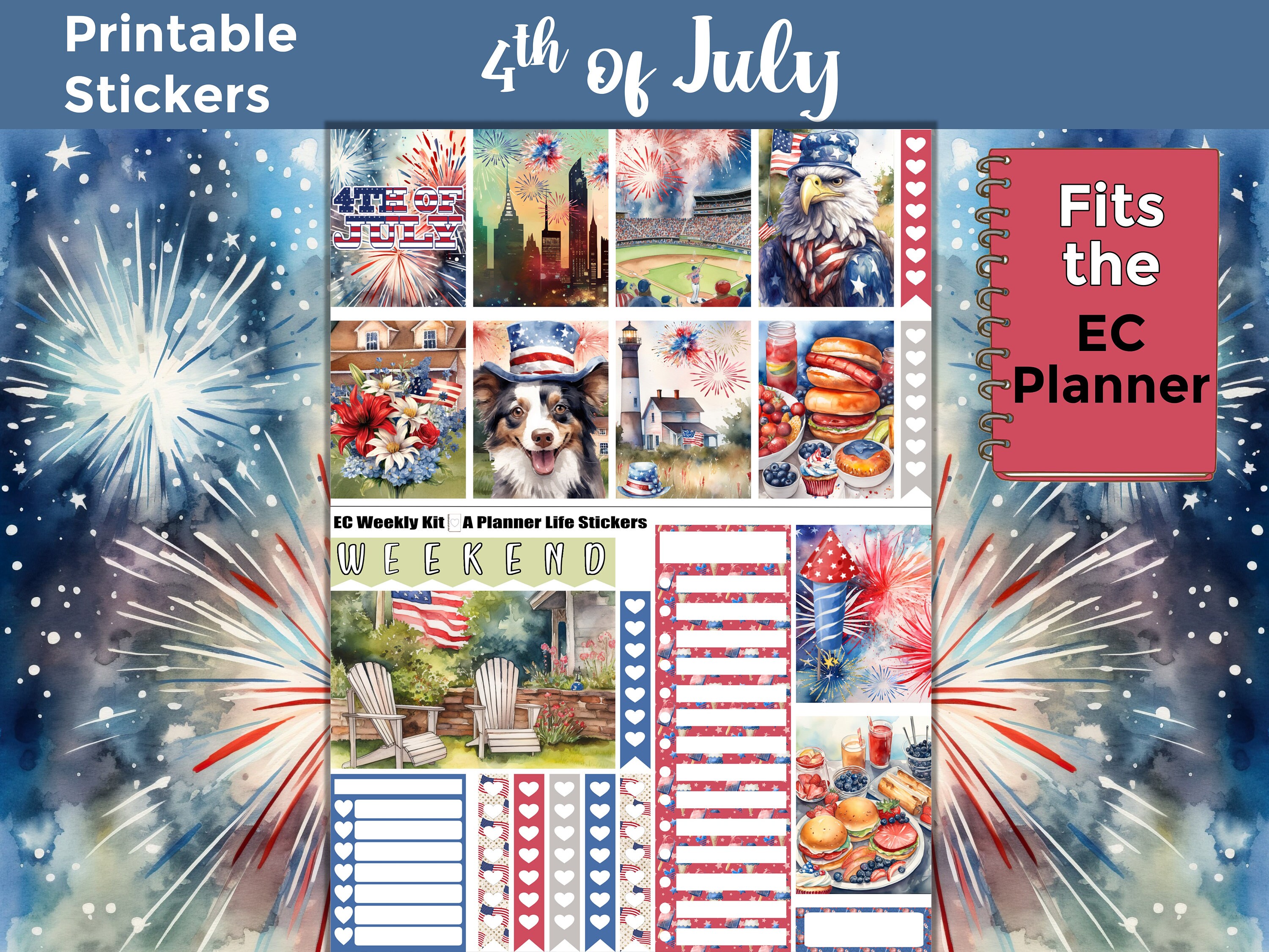 Printable Independence Day Planner Stickers: Made to Fit the Erin Condren Planner – 4th of July