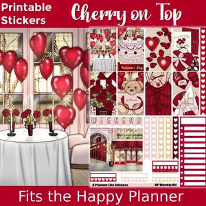 Pegatinas imprimibles para planificadores de San Valentín: diseñadas para adaptarse al clásico Happy Planner – Cherry on Top