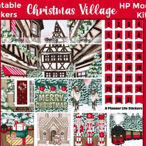 Maandelijkse afdrukbare kerstplannerstickers: gemaakt voor de klassieke happy planner – Christmas Village