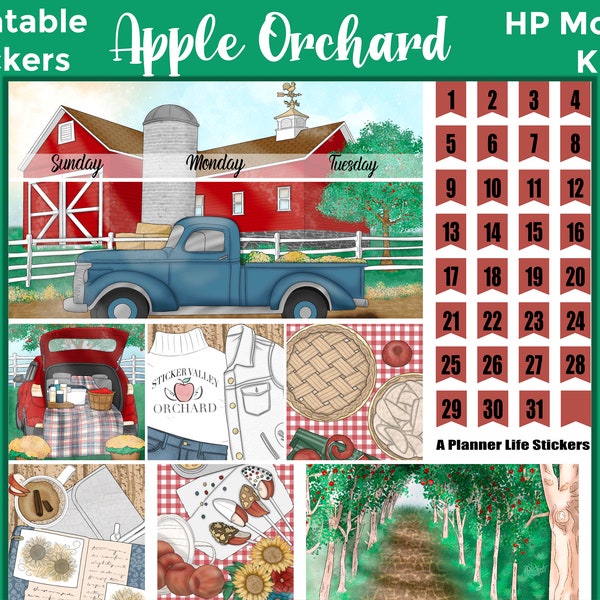 Monthly Apple Printable Planner Sticker Kit: Made to Fit the Classic Happy Planner – Apple Orchard