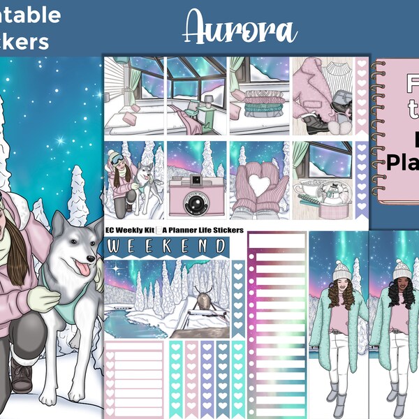 Druckbare Winter Sticker: Passend für den Erin Condren Planner – Aurora