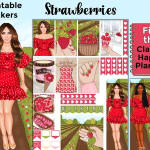 Strawberry Printable Planner Stickers: Made to Fit the Classic Happy Planner – Strawberries