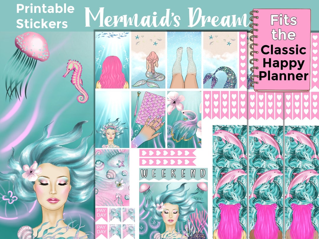 Mermaid Printable Planner Stickers: Made to Fit the Classic Happy ...