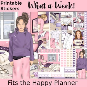 Pegatinas imprimibles para planificador de semana difícil: diseñadas para adaptarse al clásico planificador feliz. ¡Qué semana!