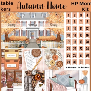 Stickers autocollants imprimables pour agenda d'automne : conçus pour s'adapter à l'agenda classique Happy Planner - Autumn Home