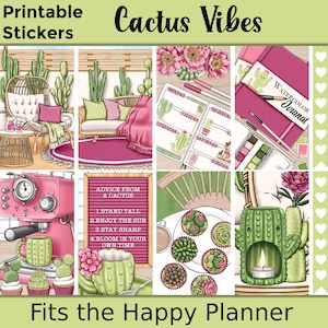 Pegatinas imprimibles del planificador de cactus: diseñadas para adaptarse al clásico Happy Planner – Cactus Vibes