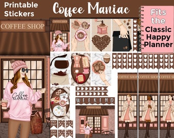 Coffee Printable Planner Stickers: Made to Fit the Classic Happy Planner – Coffee Maniac