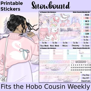 Adesivos para planejador semanal de inverno Hobonichi Cousin para impressão: Snowbound