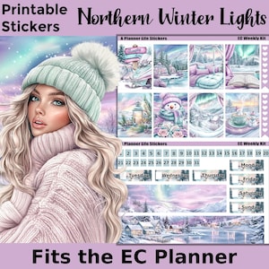Afdrukbare winterplannerstickers: gemaakt om in de Erin Condren-planner te passen – Northern Winter Lights