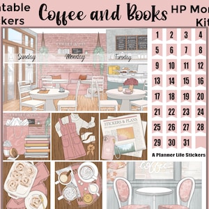 Monthly Coffee Printable Planner Stickers: Made to Fit the Classic Happy Planner – Coffee and Books