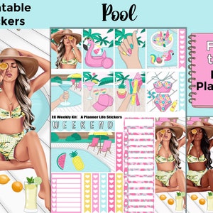 Afdrukbare zomerplannerstickers: gemaakt om in de Erin Condren-planner te passen – zwembad