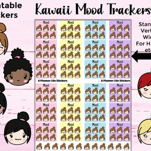 Pegatinas imprimibles de seguimiento del estado de ánimo Kawaii: diseñadas para Happy Planner, Erin Condren Planner y otras aplicaciones.