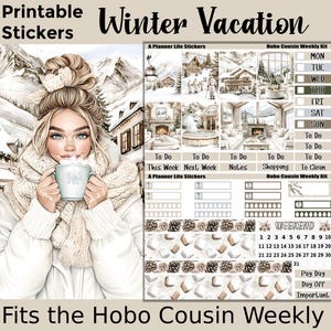 Wekelijkse Hobonichi Neef winter afdrukbare plannerstickers: wintervakantie