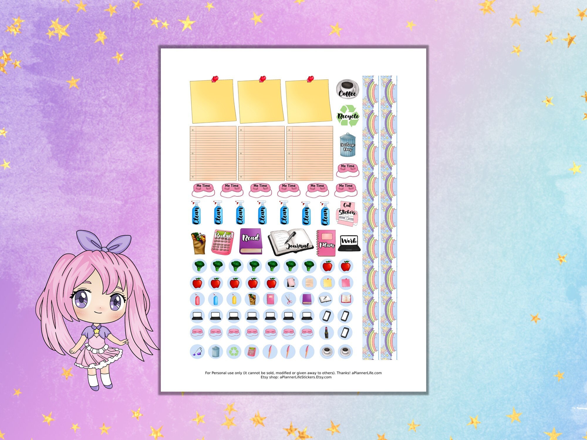 Chibi Girl Printable Planner Stickers Made to Fit the Classic Etsy