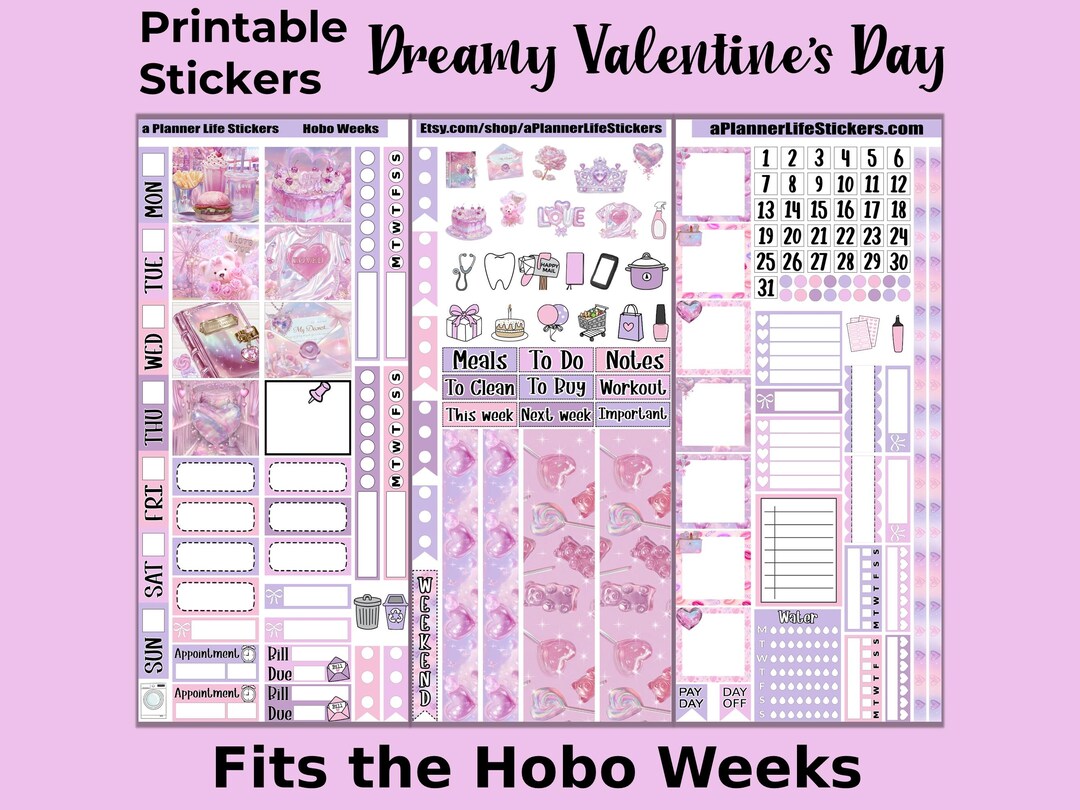 Hobonichi Weeks Valentine’s Printable Planner Stickers: Dreamy ...