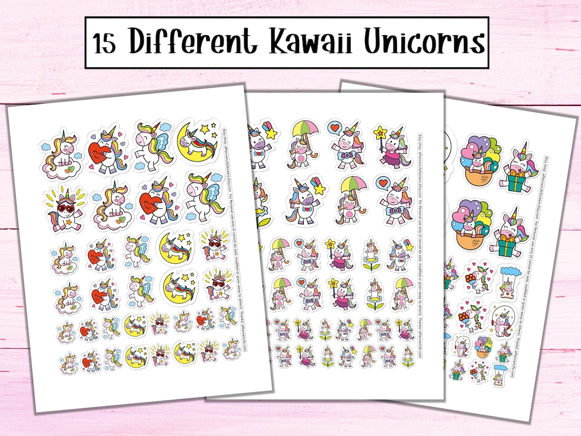 Kawaii Unicorn Printable Stickers: Kawaii Unicorns 1 - Etsy