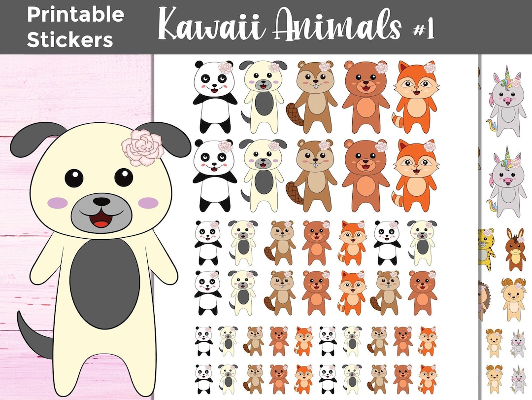 Kawaii Animal Stickers Printable: Kawaii Animals 1 - Etsy