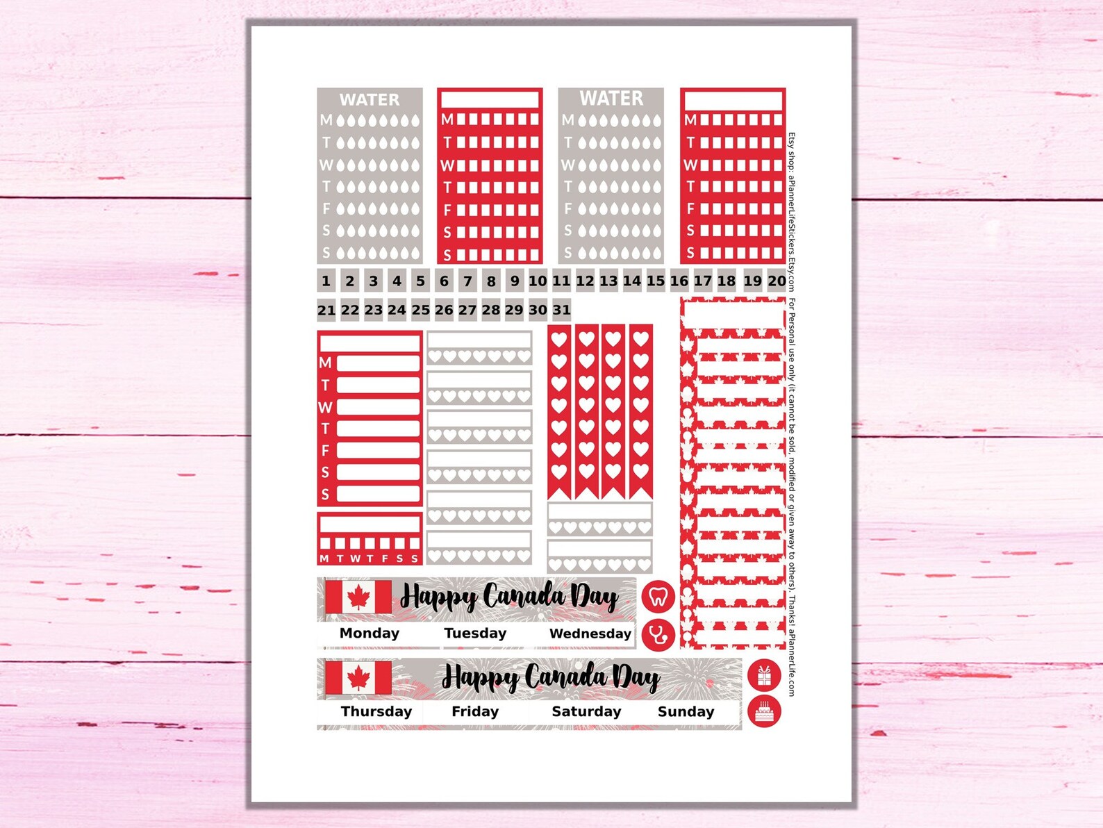 Canada Day Printable Planner Stickers Made to Fit the Classic Etsy