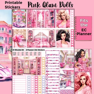 Adesivi per pianificatore glamour stampabili: realizzati per adattarsi al pianificatore Erin Condren - Pink Glam Dolls