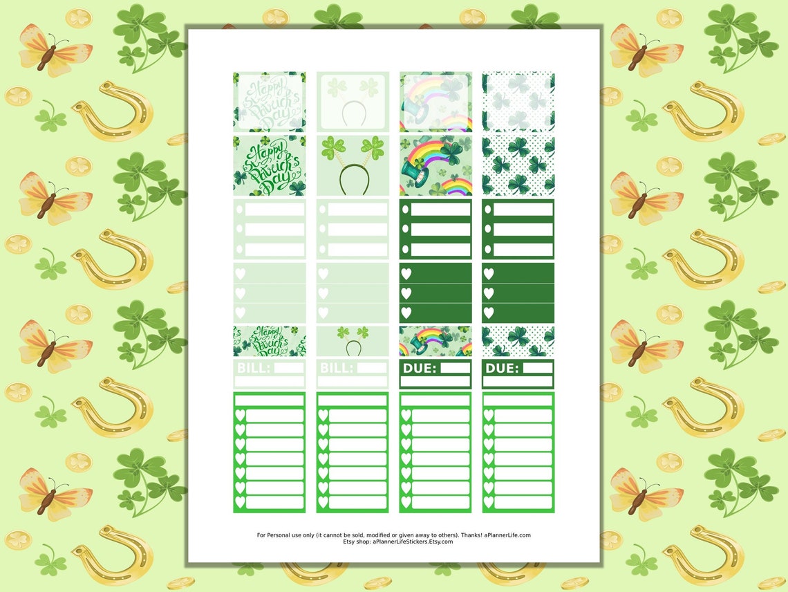 St. Patricks Day Printable Planner Stickers: Made to Fit the | Etsy Canada