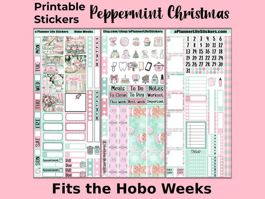 Hobonichi Weeks Christmas Printable Planner Stickers: Peppermint ...