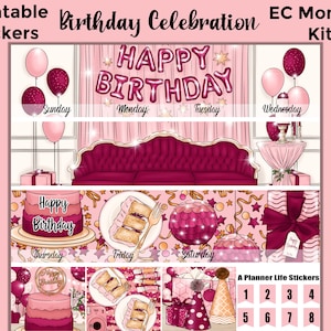 Monthly Birthday Printable Planner Stickers: Made to Fit the Erin Condren Planner – Birthday Celebration