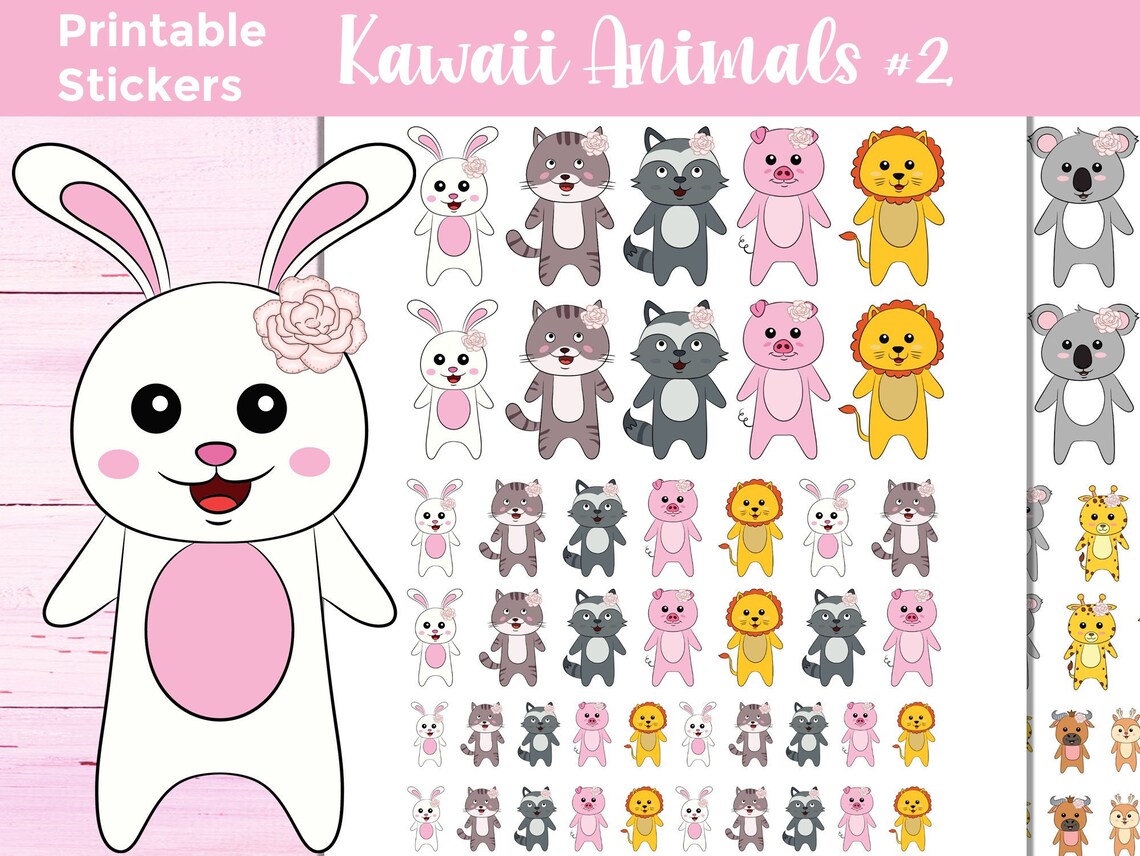 Printable Kawaii Animal Stickers: Kawaii Animals 2 | Etsy