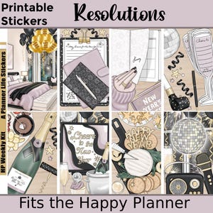 Stickers autocollants imprimables du Nouvel An : conçus pour s'adapter à l'agenda classique Happy Planner - Resolutions