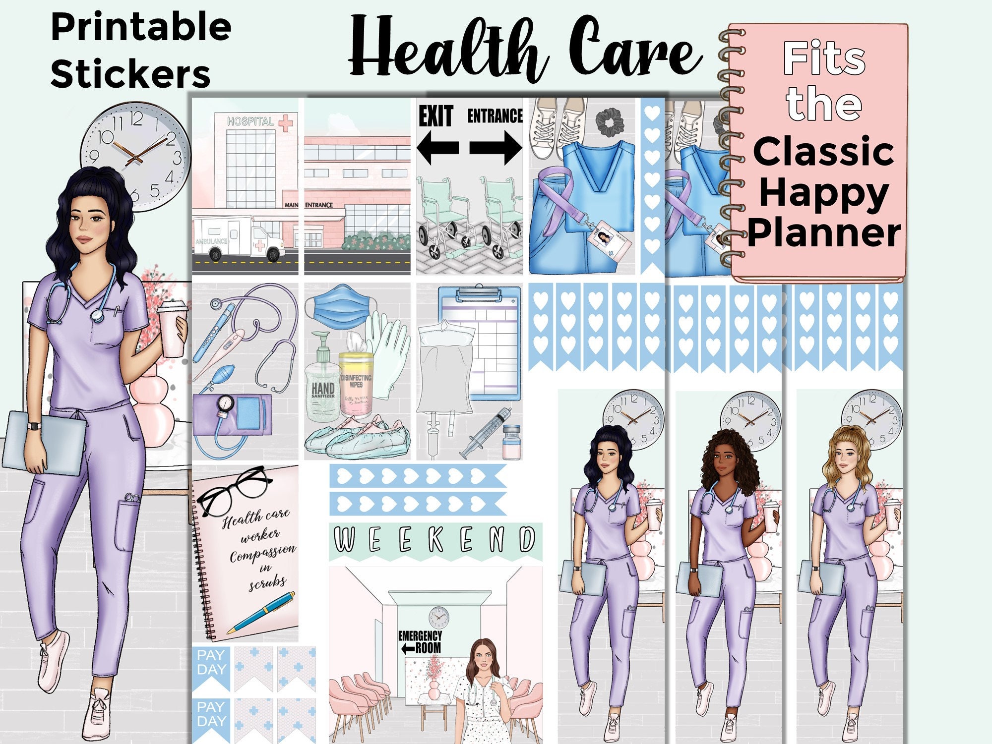 Nurse Printable Stickers Bundle Graphic by CraftlabSVG · Creative