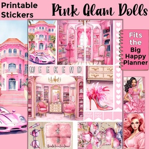 Adesivi per pianificatore stampabili glamour: realizzati per adattarsi al grande pianificatore felice - Pink Glam Dolls
