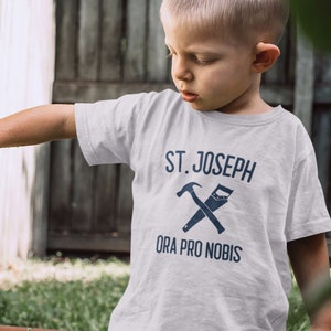 St. Joseph Toddler Jersey Tee, Catholic Kid's Shirt, Catholic Children's T-Shirt, Ora Pro Nobis, Traditional Catholic Gift, Catholic Shirt
