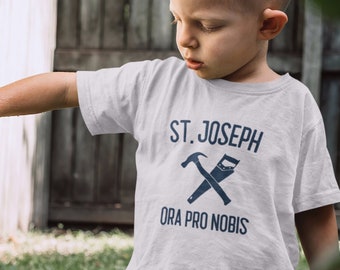 St. Joseph Toddler Jersey Tee, Catholic Kid&#39;s Shirt, Catholic Children&#39;s T-Shirt, Ora Pro Nobis, Traditional Catholic Gift, Catholic Shirt