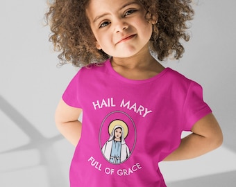 Catholic Kids Hail Mary Catholic Saints Cotton T-Shirt, Catholic Kids Shirt, Catholic Shirt, Kids Saint Gift, Mary shirt, Catholic gift