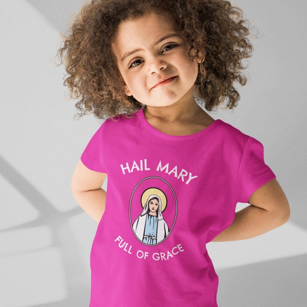 Catholic Kids Hail Mary Catholic Saints Cotton T-Shirt, Catholic Kids Shirt, Catholic Shirt, Kids Saint Gift, Mary Mother of God Gift