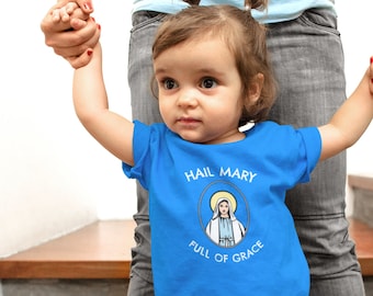 Catholic Kid&#39;s Shirt, Toddler Jersey Tee, Mary Shirt Mary Mother of God, Hail Mary Full of Grace, Baptism Gift, Catholic gift for kids