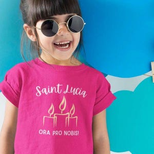 Catholic Kids Saint Lucy Tee, Youth Short Sleeve T-Shirt, First Communion Gift, Goddaughter Gift, St Lucia Shirt, St Lucy Tee