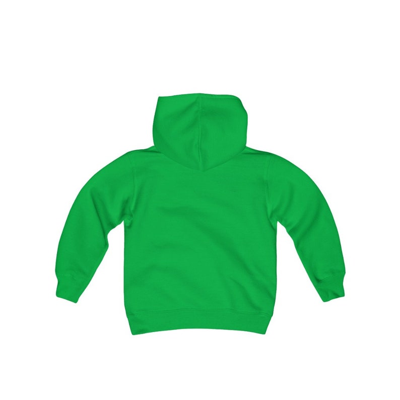 May include: A bright green hooded sweatshirt for kids. The sweatshirt has a pouch pocket and long sleeves.