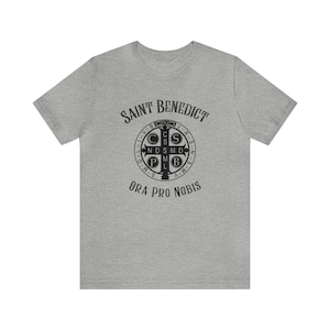 St. Benedict Short Sleeve Tee, Catholic Shirt, Catholic Men&#39;s Tee, Catholic Dad, Catholic Gift, Catholic Godfather Gift, Confirmation Gift